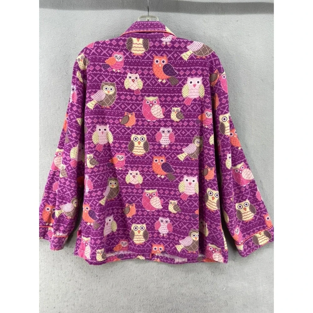 Nick &‎ Nora Pajama Top Womens Sz XL Sleepwear Purple Owl Flannel Button Up